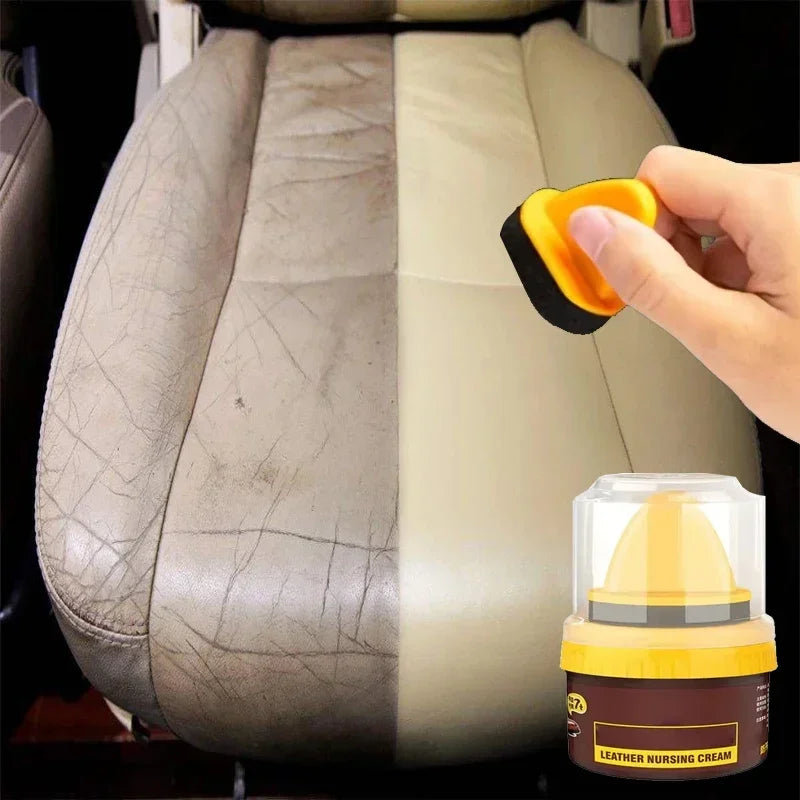 Car Leather Cleaning Cream Interior Seat Maintenance Care Oil with Sponge Brush Sofa Bags Shoes Back to Gloss Polisher Cleaner
