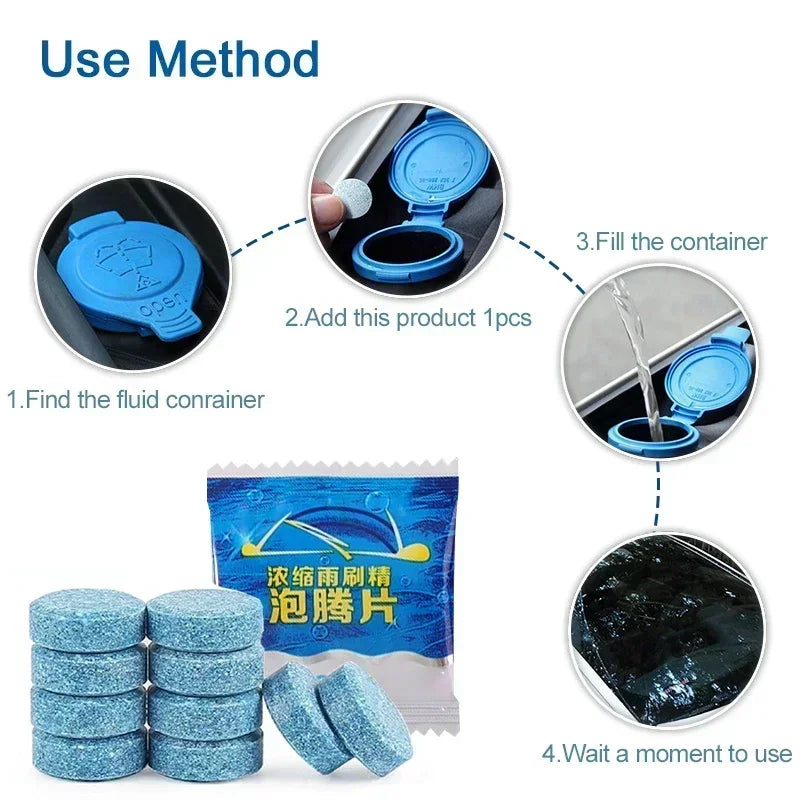 3/100Pcs Car Windshield Cleaner Car Effervescent Tablet Glass Water Solid Cleaner Windshield Spray Cleaner Car Wash Amagi