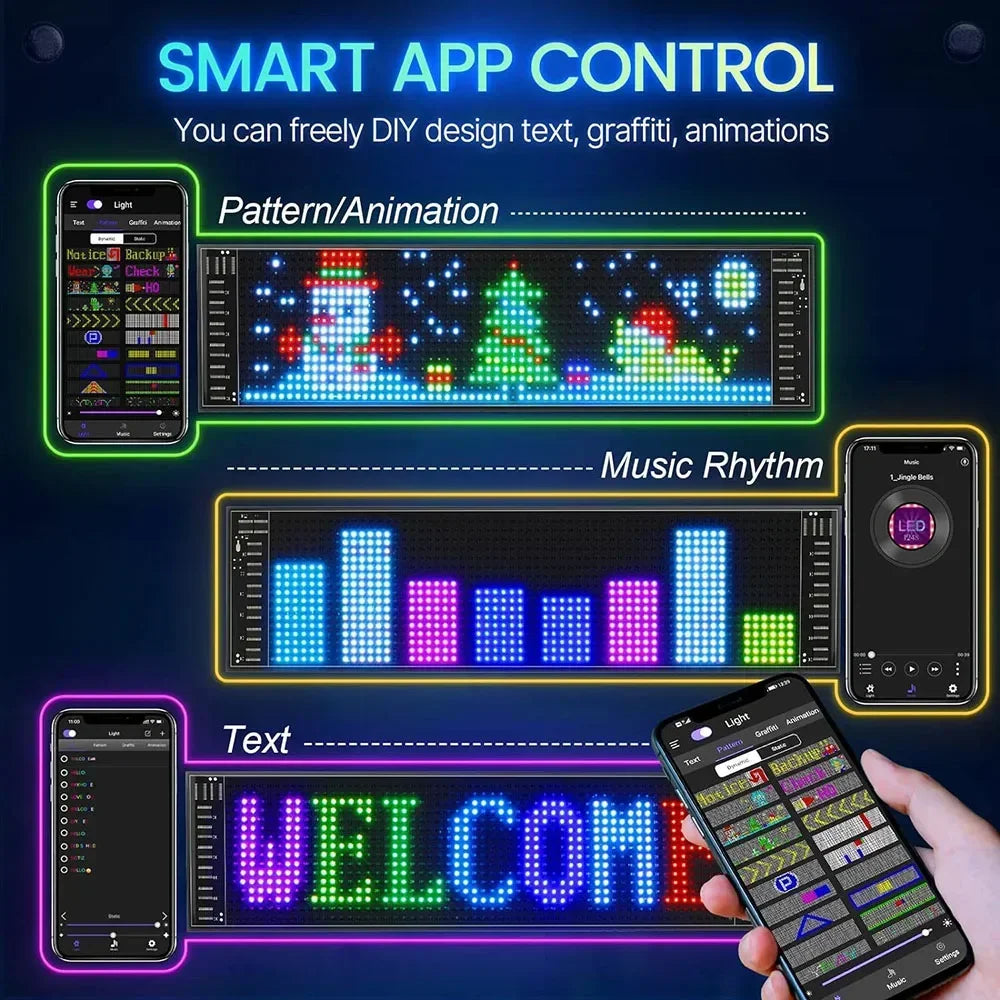 Devil Eyes LED Matrix Display Flexible Pixel Screen APP Controlled Scrolling Car Truck Window Light Panel Waterproof DIY Amagi