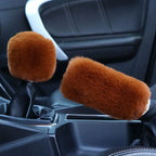 2Pcs Car Handbrake Grip Covers Gear Shift Knob Cover Handle Plush Sleeve Winter Soft Warm Hand Brake Interior Gear Shift Collars