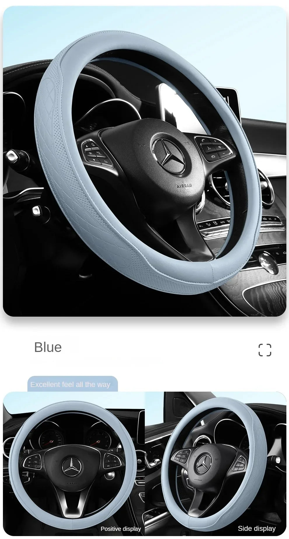 Napa Leather Perforated Patchwork Car Steering Wheel Cover, Non-slip, Breathable, Universal 15 Inch (Approx. 38.1cm) Amagi