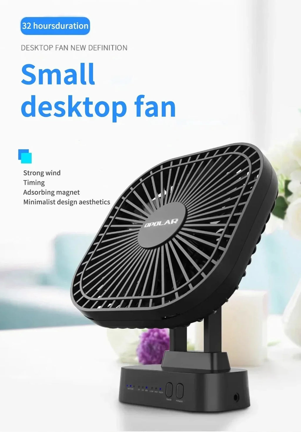 AD-Desktop Mini Rechargeable USB Fan With Timer Foldable 3 Speed 7 Leaf Portable Quiet Fan For Office Outdoor Camping Amagi