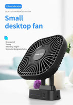 AD-Desktop Mini Rechargeable USB Fan With Timer Foldable 3 Speed 7 Leaf Portable Quiet Fan For Office Outdoor Camping Amagi