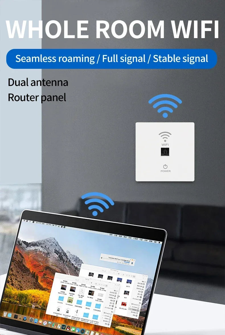 In-Wall Smart WiFi Router Panel 1000Mbps - 86-Type Hidden AP with 110V-220V for Home/Hotel Network Coverage