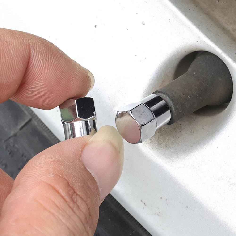 20/10Pcs Car Flat Head Valve Cap Universal Hexagonal Chrome Plated Dust Wheel Nozzle Decor Tyre Valve Stem Caps Auto Accessories