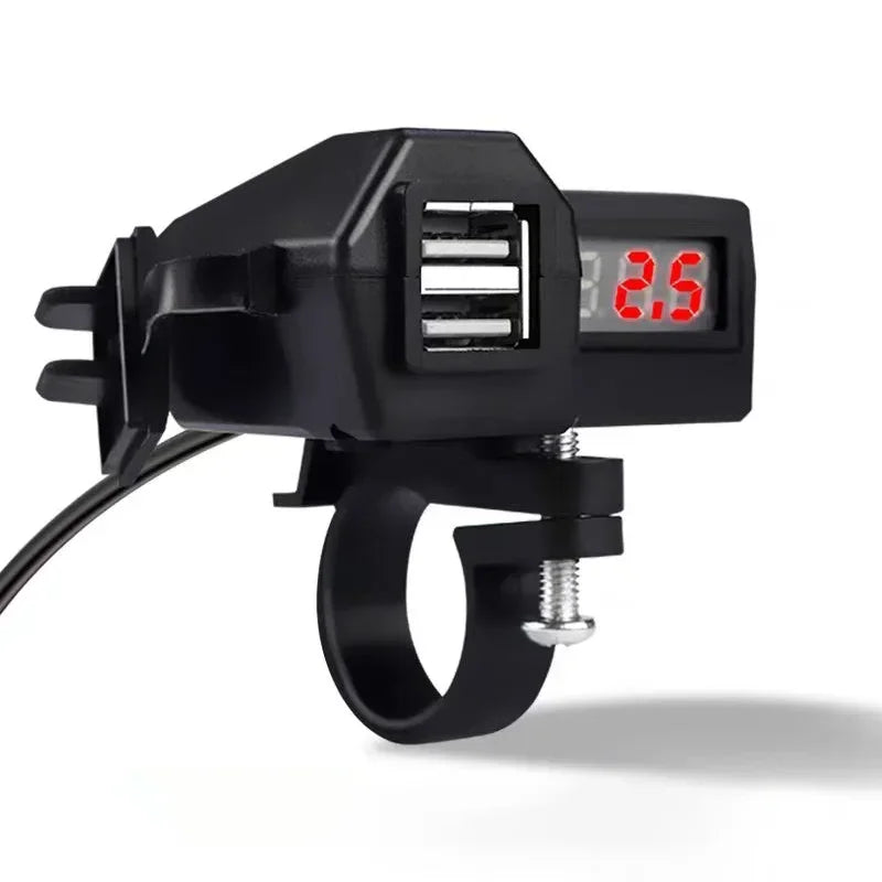 Waterproof Motorcycle USB Charger 2-Port + Voltage Display - Quick Charge 3.0 for Harley Cruisers Motorbike Accessories Amagi