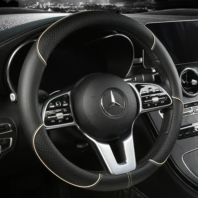 All Seasons Leather Diamond Steering Wheel Cover Universal Fit for 14 .5-15 Inch Durable Leather Cover Anti-Slip Veins Amagi