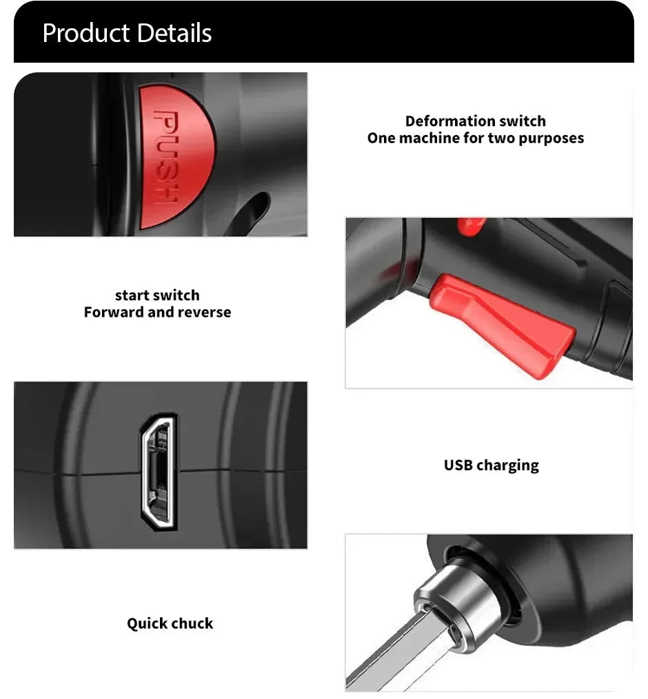 47-Piece Cordless Electric Screwdriver Kit with LED Light, Rechargeable Multifunctional Drill Driver for Home Projects