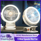 Clip-on Fan Quiet Rechargeable Desktop Portable Air Circulator Wireless Fan With LED Light For Camping Amagi