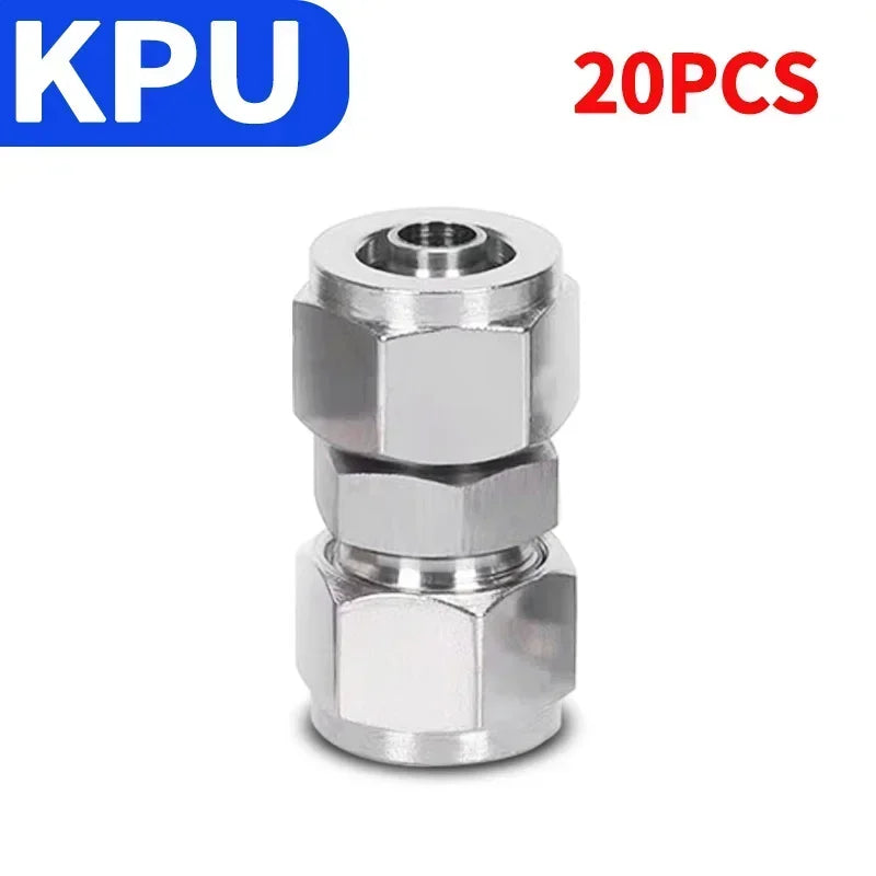 Pneumatic Push-In Fitting Set, Copper Nickel Plated Air Hose Connectors for 4mm–16mm Tube (KPU KPV KPE KPZA KPM)