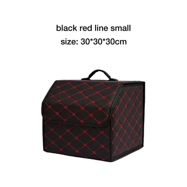 PU Leather Collapsible Car Trunk Organizer Durable Storage Box With White Stitching Vehicle Cargo Carrier With Handles amagi