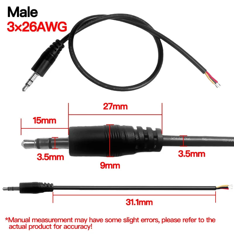 5PCS 3.5mm Stereo Audio Cable, 3×26AWG AUX Cord for Car, Phone, Speaker & Headphones, High-Quality Male-to-Male Audio Wire