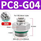 Stainless Steel PC-G Pneumatic Push-In Fitting, Straight Male G Thread Air Tube Connector for Air Compressor & Pneumatic Systems