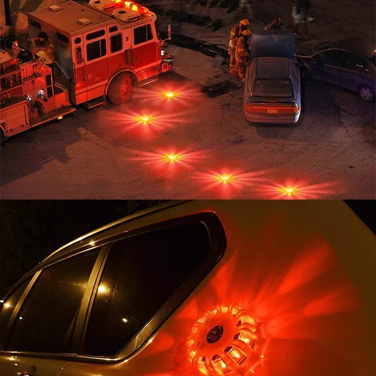 3 Pack LED Road Flares Emergency Warning Lights USB Rechargeable Magnetic Flashing Base Safety Disc for Roadside Assistance Amag