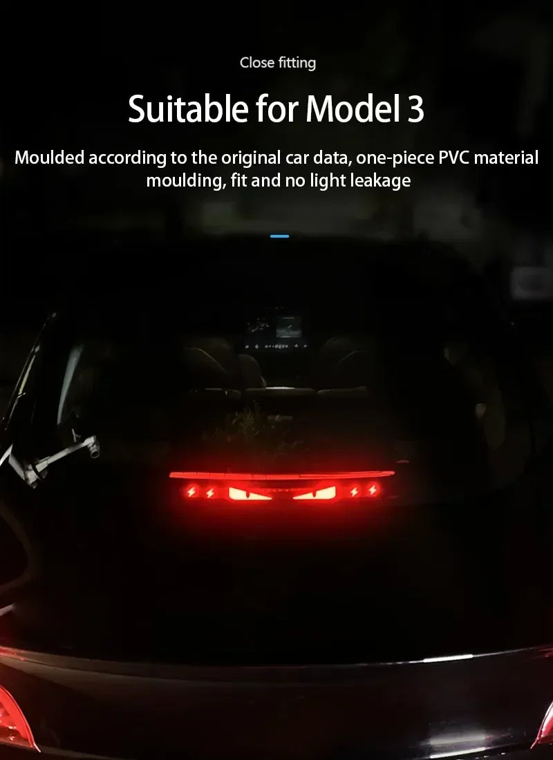 For Tesla Model 3 Highland Car High Mounted Taillight Brake Lamp Car Brake Projection Board PVC Tail Light Emblem Stickers Amagi