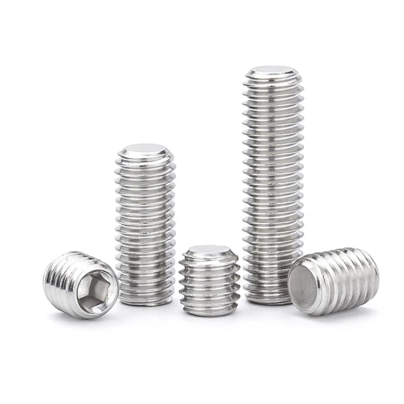 M3 - M10 Sizes DIN913 Hex Socket Allen Flat Point Grub Bolt Assortment - Black Steel & 304 Stainless Steel Mix