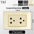 118 Series Glass Panel Wall Switch Socket, US Mexico Standard, USB and Type-C Charging Ports, 1/2/3/4 Gang Options