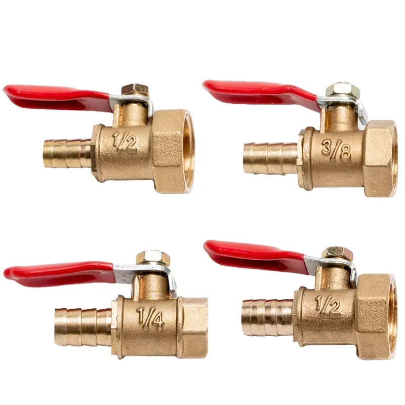 Brass Barbed Ball Valve with Female Thread,Hose Barb 6–12mm to 1/8 1/4 1/2 Inch Pipe Connector for Water Air Gas Plumbing System