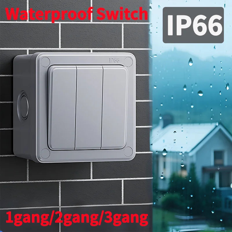 IP66 Outdoor Wall Switch 16A Weatherproof Push Button - 1/2/3 Gang Electrical for Garden/Patio/Exterior Use