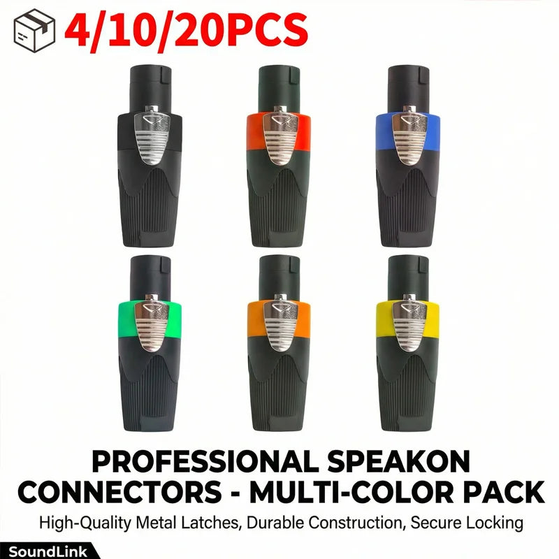 4/10/20PCS 4-Pin Locking Speaker Cable Connectors, Neutrik Style Twist-Lock Plugs for Power Amplifier, PA System and Stage Audio