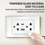 118 Series Glass Panel Wall Switch Socket, US Mexico Standard, USB and Type-C Charging Ports, 1/2/3/4 Gang Options