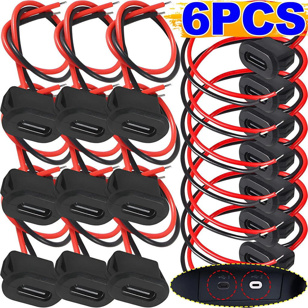 USB-C Female Socket 2-Pin Molded Pigtail Cable – 3A 30V Power Connector for Car Motorcycle DIY