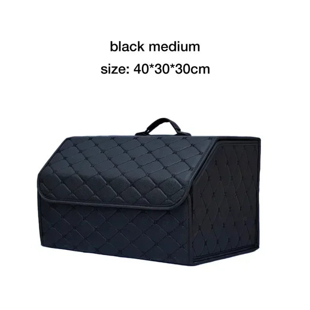 Foldable PU Leather Car Trunk Storage Box – Large Capacity, Waterproof, Durable, Velcro Fixed, Strong Load Built-In Handle Amagi