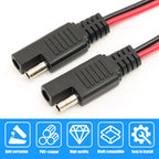 12V SAE Extension Cable Quick Disconnect 2 Pin Plug for Battery Charger Solar Panel Motorcycle Car RV Power Cord Wire Harness