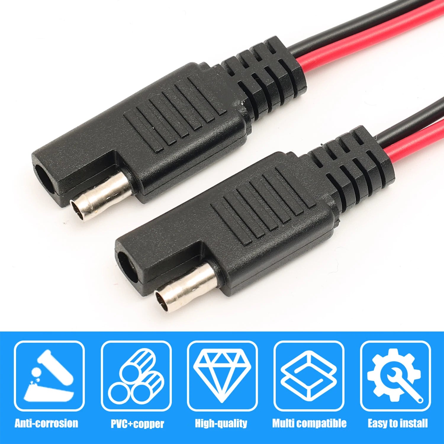 12V SAE Extension Cable Quick Disconnect 2 Pin Plug for Battery Charger Solar Panel Motorcycle Car RV Power Cord Wire Harness