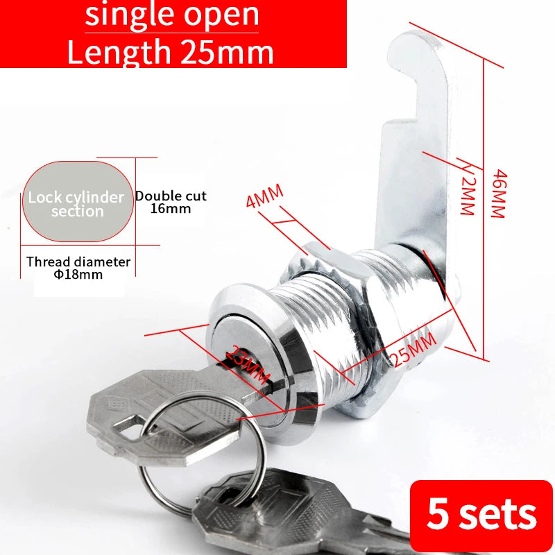 Cabinet Cam Lock Set, 5 Pack Two-Sided Keyed Alike 16MM-30MM Cylinder Cam Locks Secure Mailbox File Drawer Compartment Lock