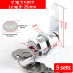 Cabinet Cam Lock Set, 5 Pack Two-Sided Keyed Alike 16MM-30MM Cylinder Cam Locks Secure Mailbox File Drawer Compartment Lock