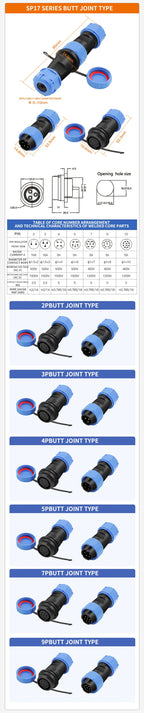 IP68 SP21 Waterproof Aviation Connector Socket with Male and Female Butt, 2/3/4/5/6/7/12 Pins Docks for Industrial Use