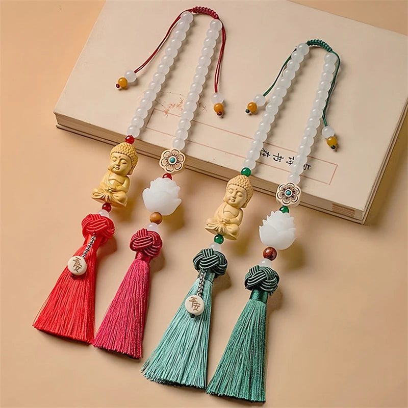 Car Huangyangmu Buddha Head White Jade Bodhi Car Pendant Fashion Car Interior Ornaments Rearview Mirror Good Luck Decoration