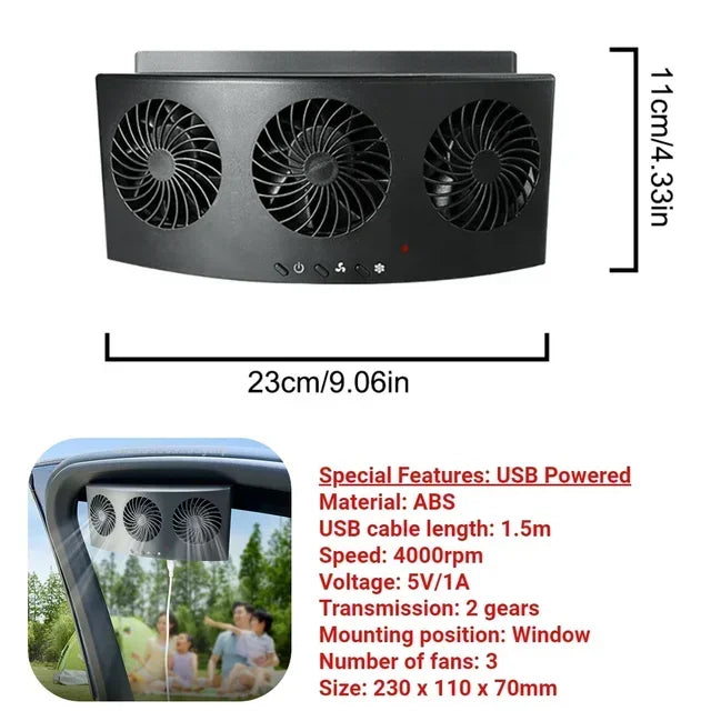 Car Ventilator 3 Cooler Fans Solar-powered Cooling Vent Exhaust Portable Safe Auto Fan Amd Usb Accessories Amagi