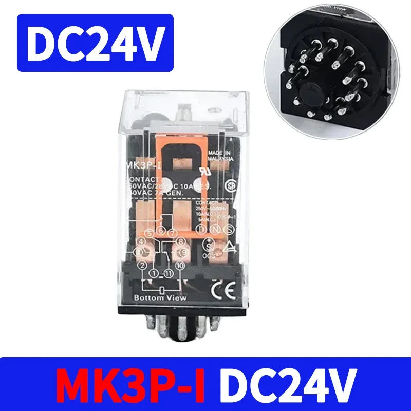 MK2P-I MK3P-I Intermediate Relay, 8/11 Pin Electromagnetic Power Relay with Copper Coil and Silver Contact AC220V DC24V