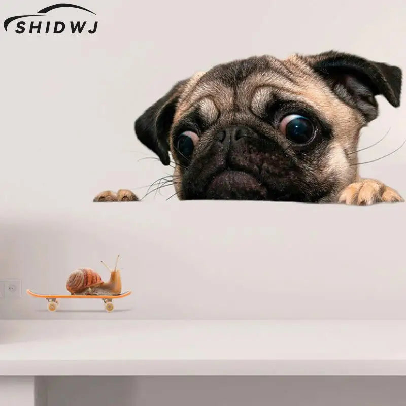 3D Pug Snail Car Sticker Pug Dogs Snail Car Sticker Cartoon Car Styling Wall Home Glass Window Door Laptop Truck Vinyl Decals