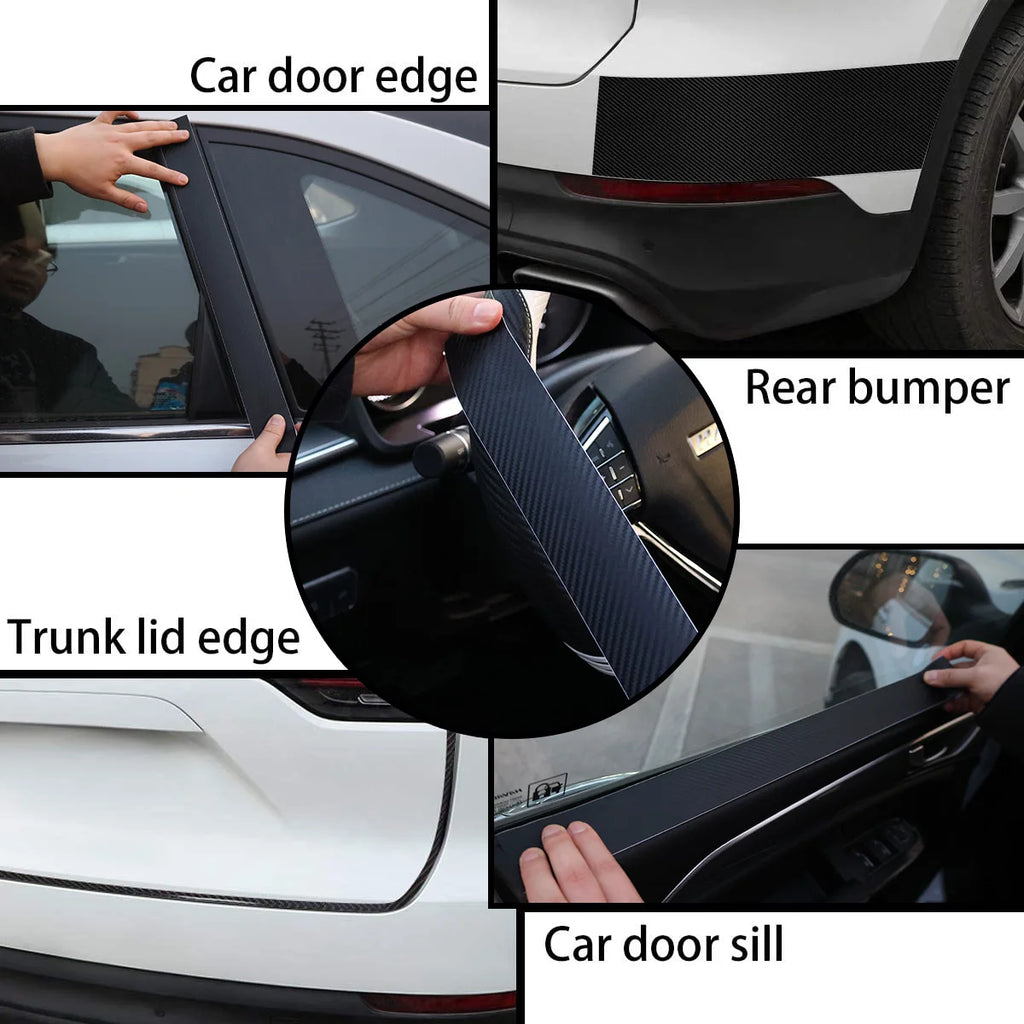 3D Carbon Fiber Matte Car Sticker DIY Paste Protector Strip Car Threshold Door Edge Anti Scratch Tape Waterproof Protection Film