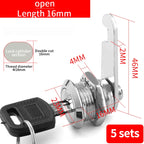 Cabinet Cam Lock Set, 5 Pack Two-Sided Keyed Alike 16MM-30MM Cylinder Cam Locks Secure Mailbox File Drawer Compartment Lock