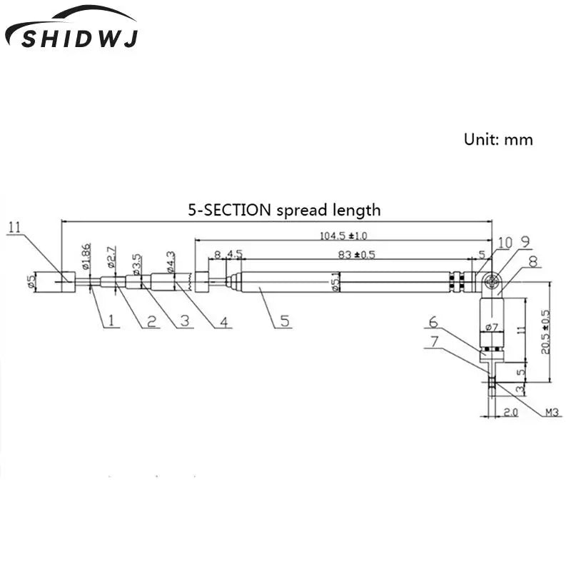 1PC 370mm 5 Sections Telescopic Stainless Steel AM FM Radio Universal Antenna Hot sale