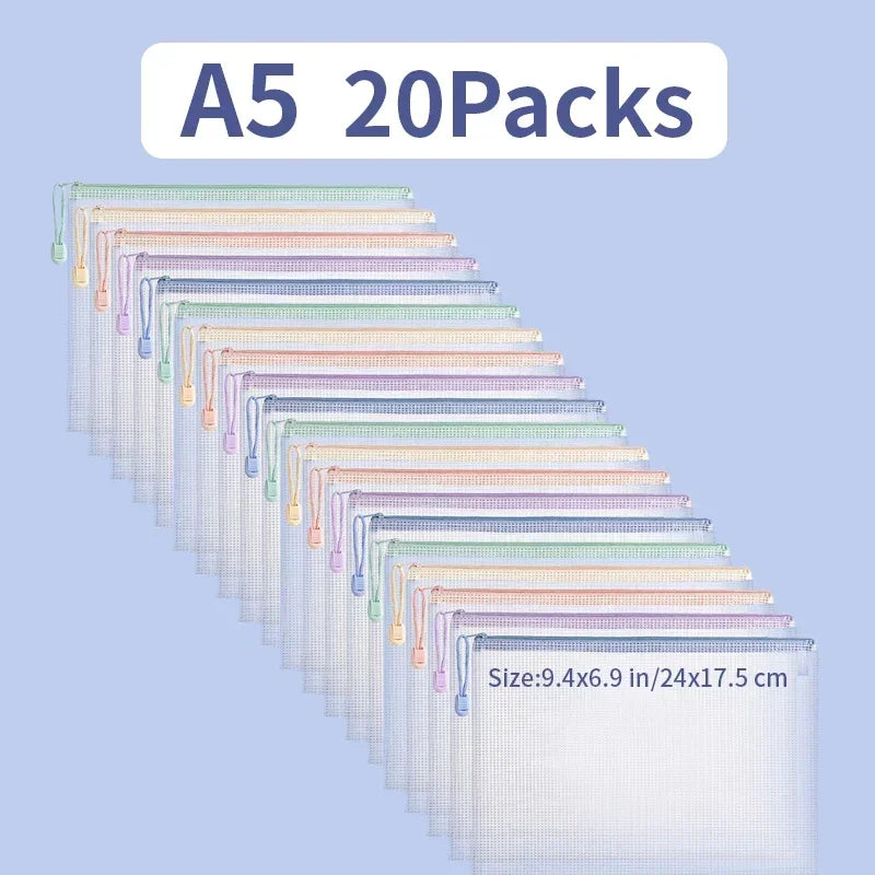 5/10/20pcs Mesh Zipper Bag Jigsaw Bag Zipper Bag for Organizing Classroom Organization Plastic Zipper Bag A4 Size Board Gam Amag