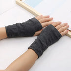 Men Women Stretch Acrylic Knit Stripe Fingerless Mitten Student Couple Winter Warm Twist Flower Half Finger Solid Glove Amagi