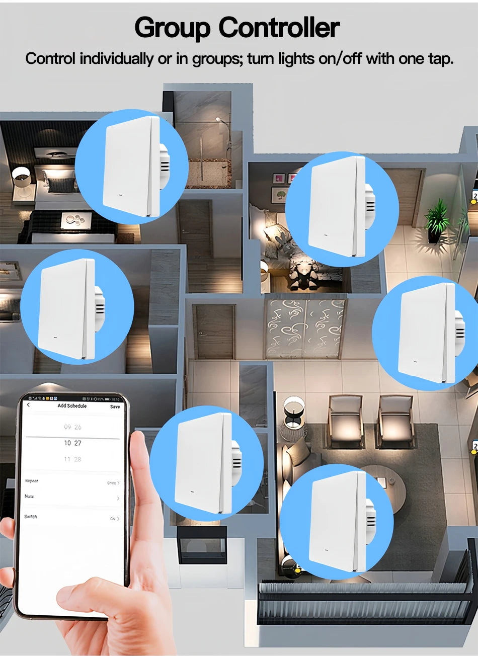 Tuya ZigBee Smart Light Switch No Neutral Wire No Capacitor Needed,1/2/3 Gang Wall Touch Interrupter Work with Alexa Google Home