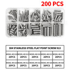 M3 - M10 Sizes DIN913 Hex Socket Allen Flat Point Grub Bolt Assortment - Black Steel & 304 Stainless Steel Mix