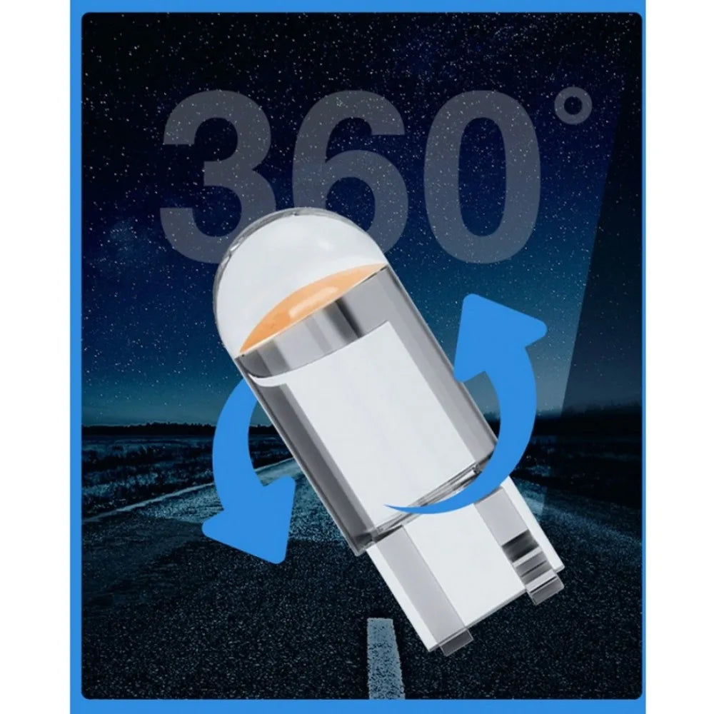 Car T10 LED Light Bulb 12V COB Glass Housing Waterproof Wedge Lamp Auto Interior Canopy Reading Light Bulb Auto Accessories