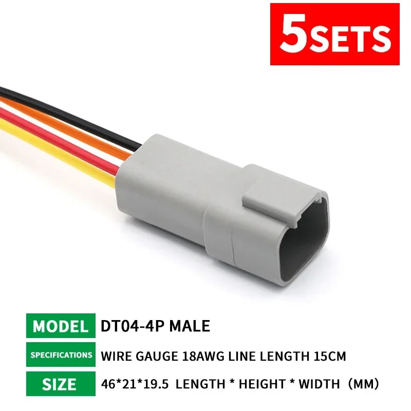 5 Sets Deutsch DT Connector with 15cm Wiring Harness DT06-2S/DT04-2P 2P 3P 4P 6P 8P 12P Waterproof Electrical Connector