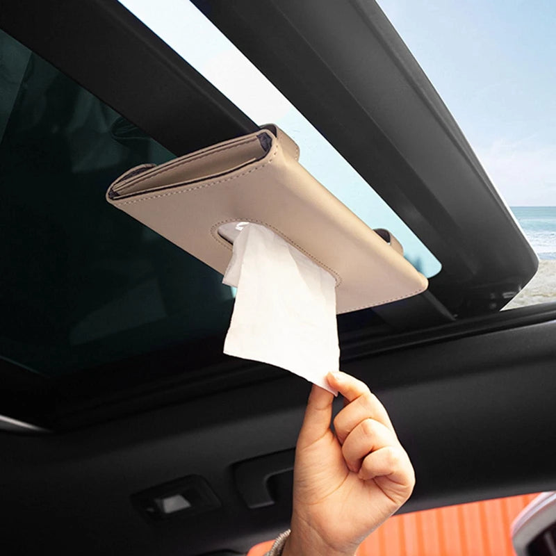 Car Tissue Box PU Leather Car Sun Visor Hanging Tissue Box Holder Auto Interior Storage Organizer Napkin Holder Accessories New