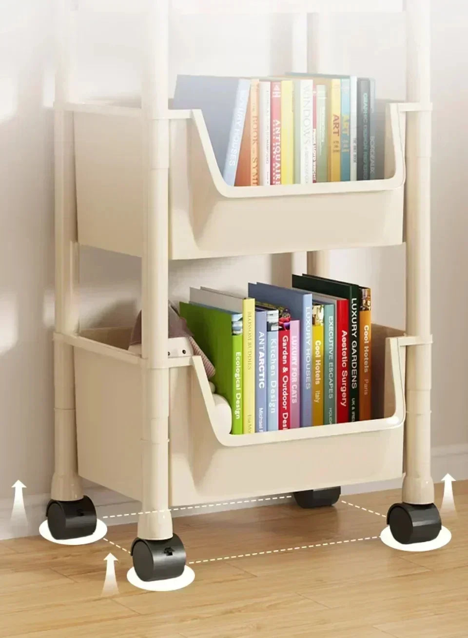 Mobile Storage Shelf] Mobile Plastic Storage Shelf Unit with Wheels - Practical Shelf for Living Room, Bedroom, Dormitory Amagi