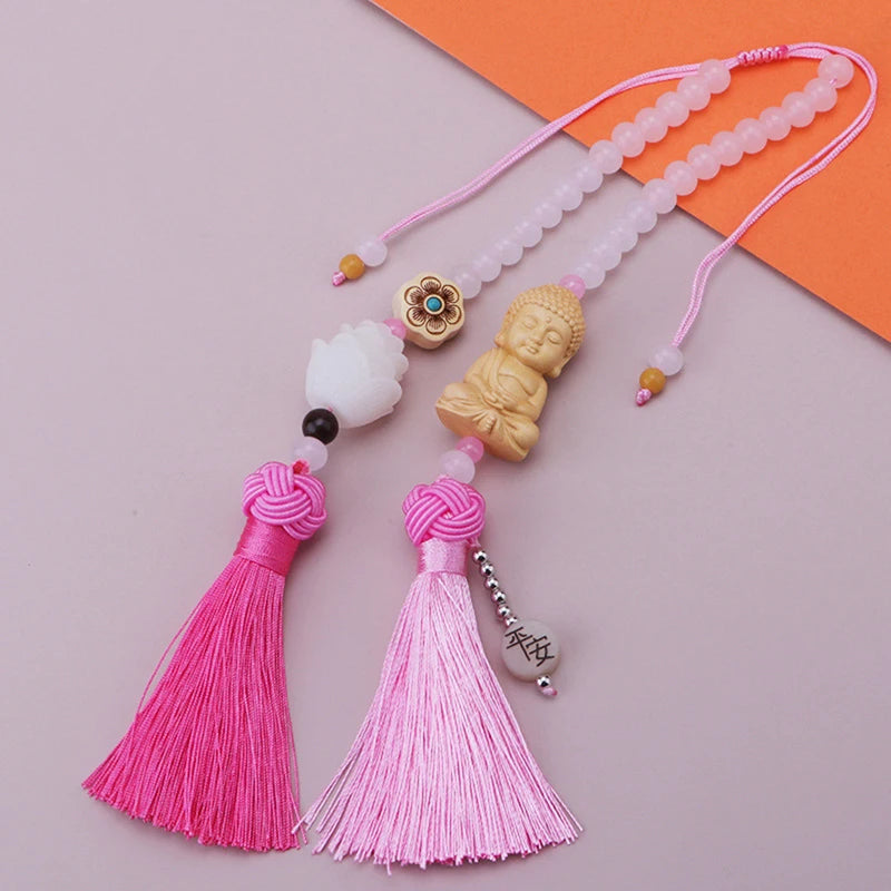 Car Huangyangmu Buddha Head White Jade Bodhi Car Pendant Fashion Car Interior Ornaments Rearview Mirror Good Luck Decoration