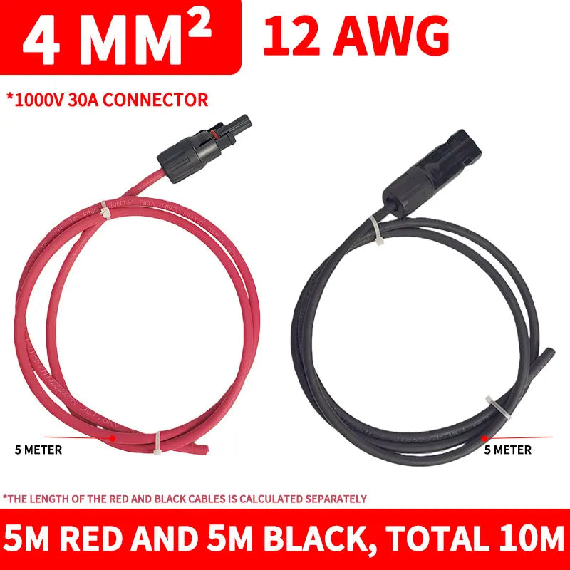 4/2.5mm² PV1-F Solar Extension Cable 1/2/3/5/10M Waterproof DC Connector Male Female Pair IP67 for Photovoltaic System