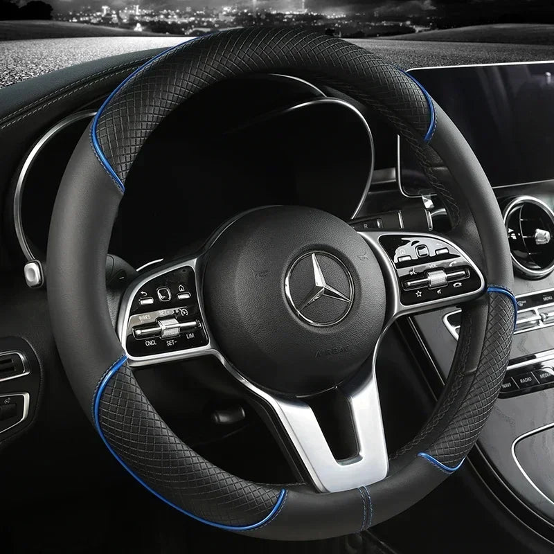 All Seasons Leather Diamond Steering Wheel Cover Universal Fit for 14 .5-15 Inch Durable Leather Cover Anti-Slip Veins Amagi